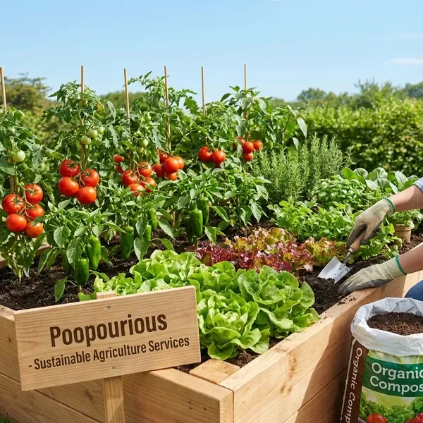 Healthy vegetable garden with organic fertilizer